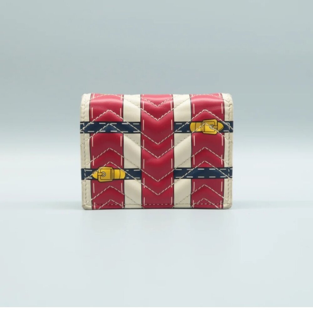 100% Authentic GUCCI White&Red Trompe L'Oeil Leather Wallet - Picture 2 of 12